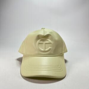 Telfar Faux Leather Logo Embossed Baseball Cap Light Yellow Cream